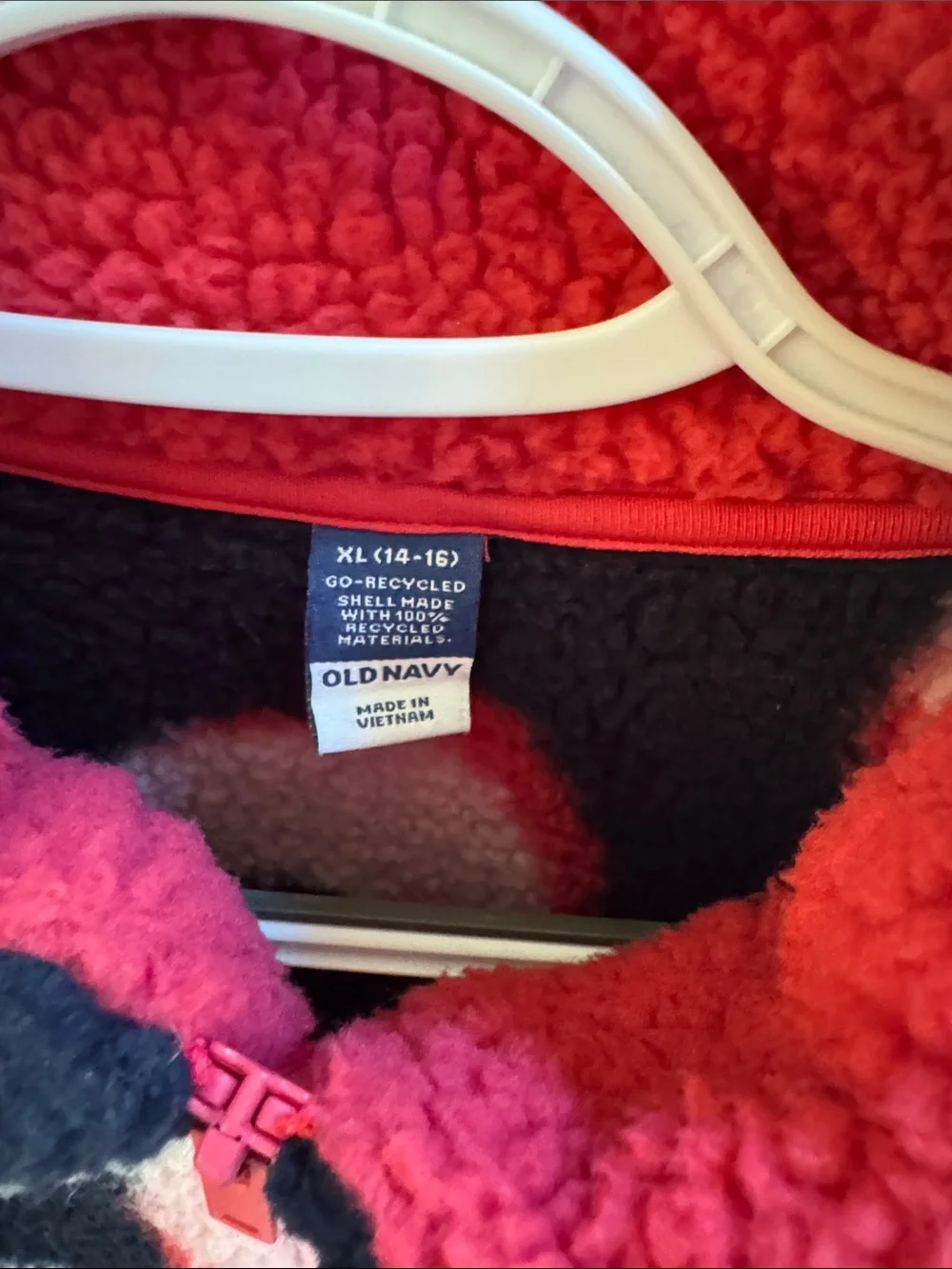 Old Navy Dark Navy/Black Sherpa Jacket with Pink Heart Print
